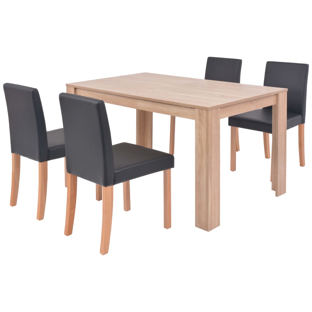 vidaXL Jídelní stůl a židle 5dílná sada umělá kůže a dub černá