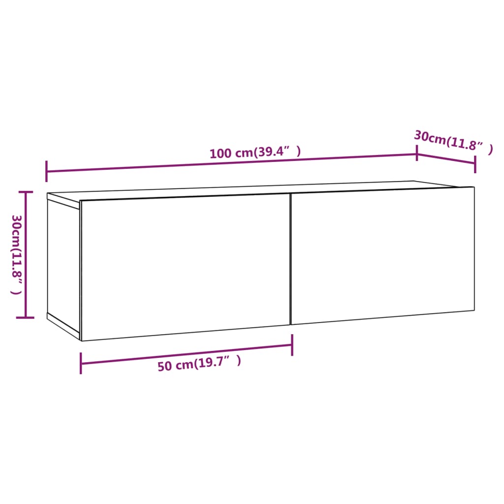 vidaXL Nástěnné TV skříňky 2 ks betonově šedé 100x30x30 cm kompozit