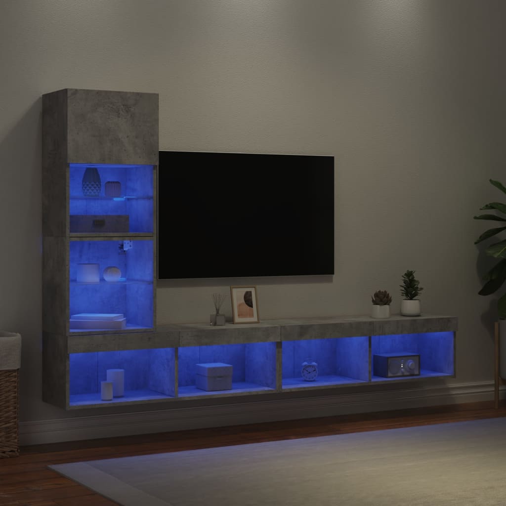 vidaXL 4dílná obývací stěna s LED betonově šedá kompozitní dřevo