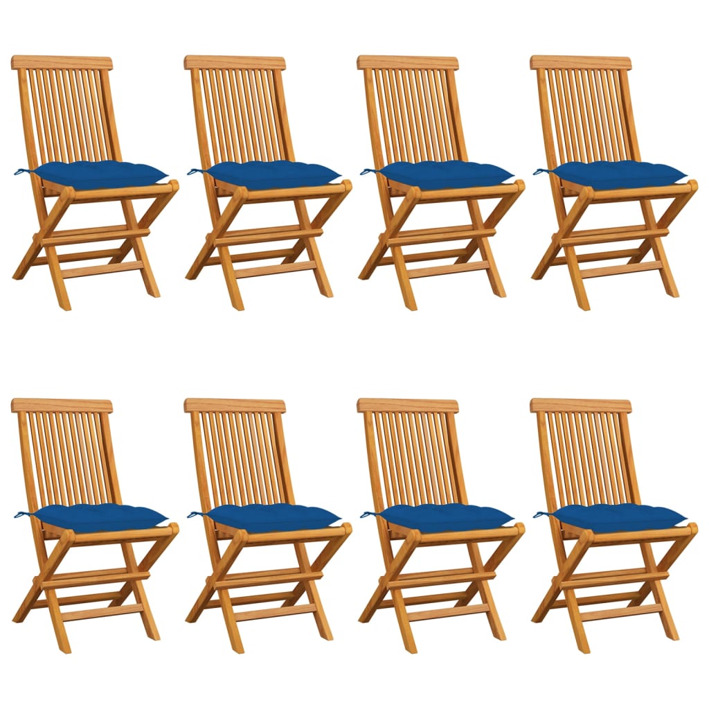 vidaXL Zahradní židle s modrými poduškami 8 ks masivní teak