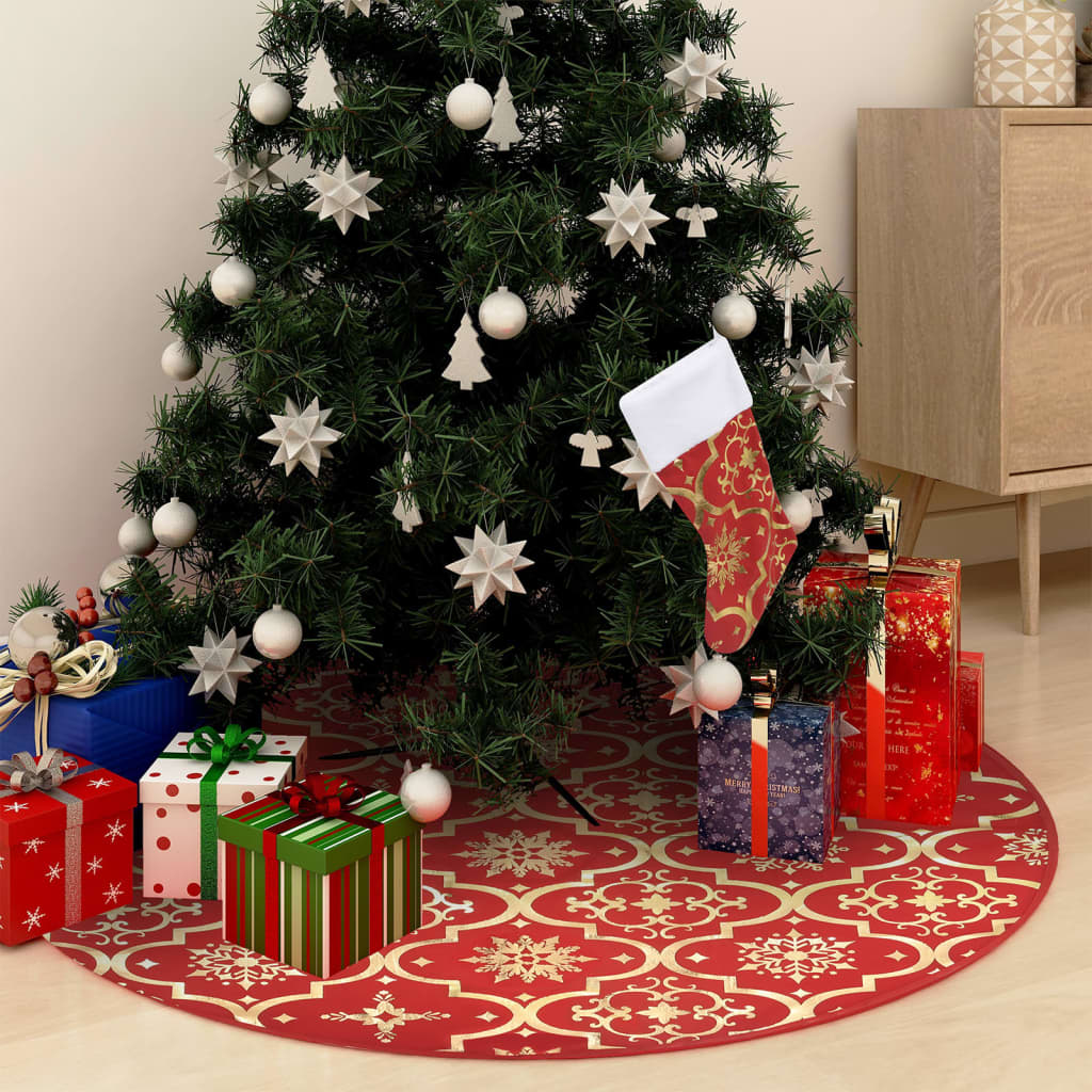 vidaXL Luxusní podložka pod vánoční stromek s punčochou červená 150 cm