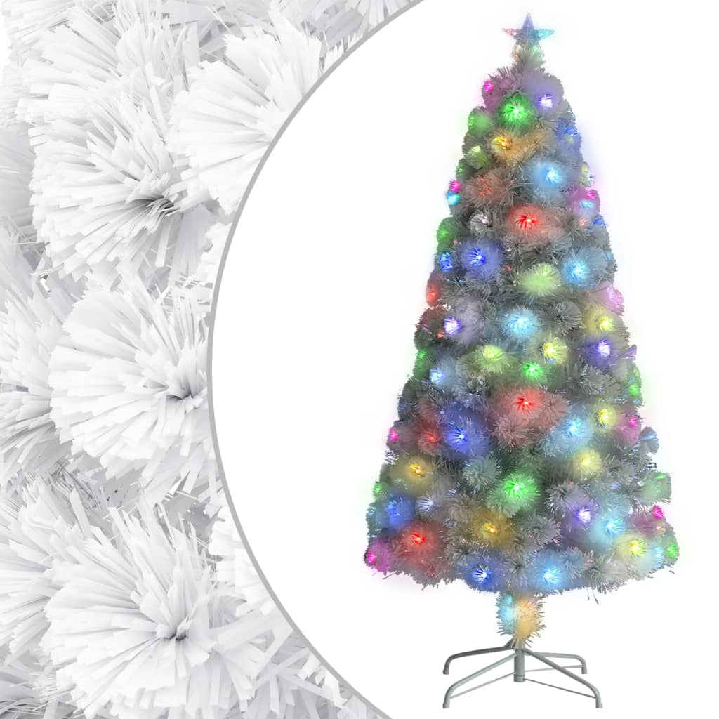 vidaXL Vánoční stromek s LED osvětlením bílý 120 cm optické vlákno