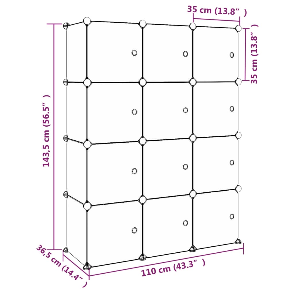 vidaXL Dětská modulární skříň s 12 úložnými boxy zelená PP