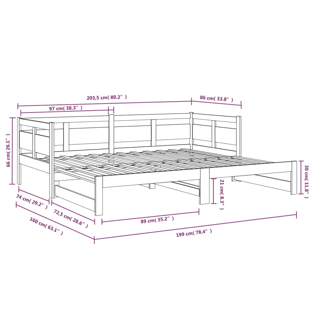 vidaXL Výsuvná postel masivní borovice 2x (80 x 200) cm