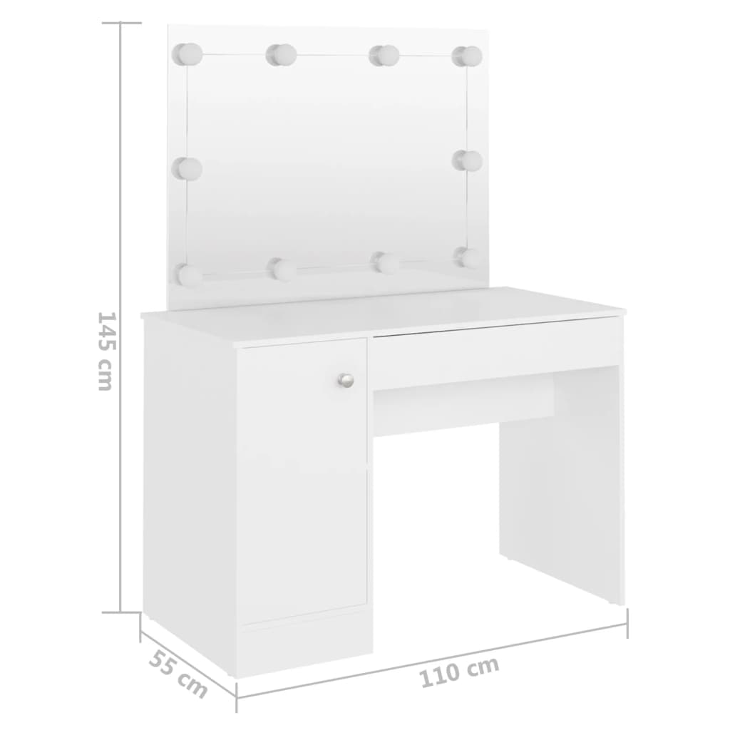 vidaXL Kosmetický stolek s LED světly 110 x 55 x 145 cm MDF bílý