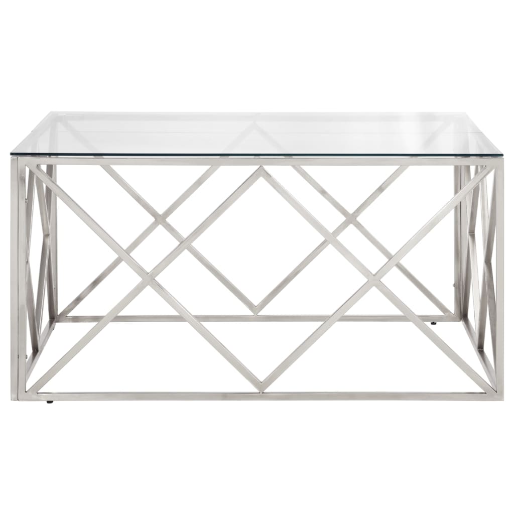vidaXL Konferenční stolek stříbrný nerezová ocel a tvrzené sklo
