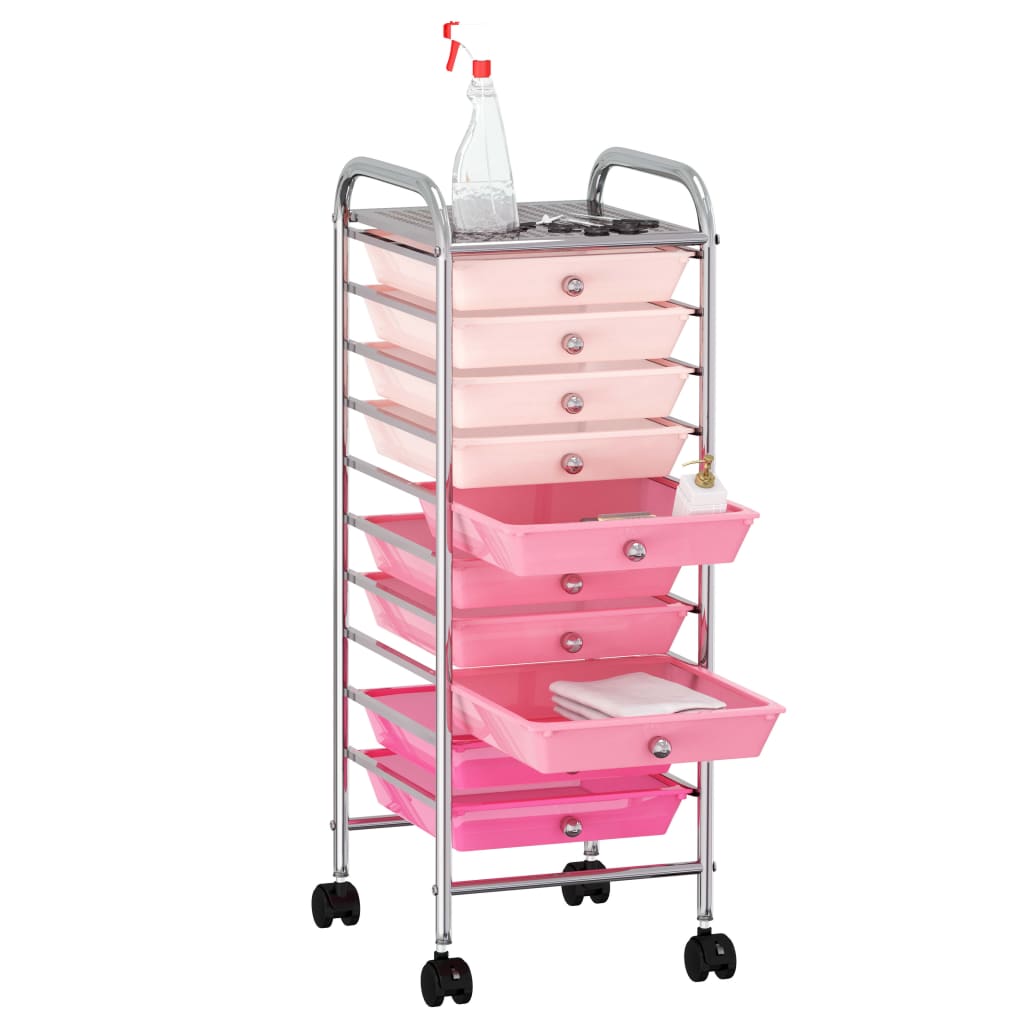 vidaXL Mobilní úložný vozík s 10 zásuvkami ombré růžový plastový
