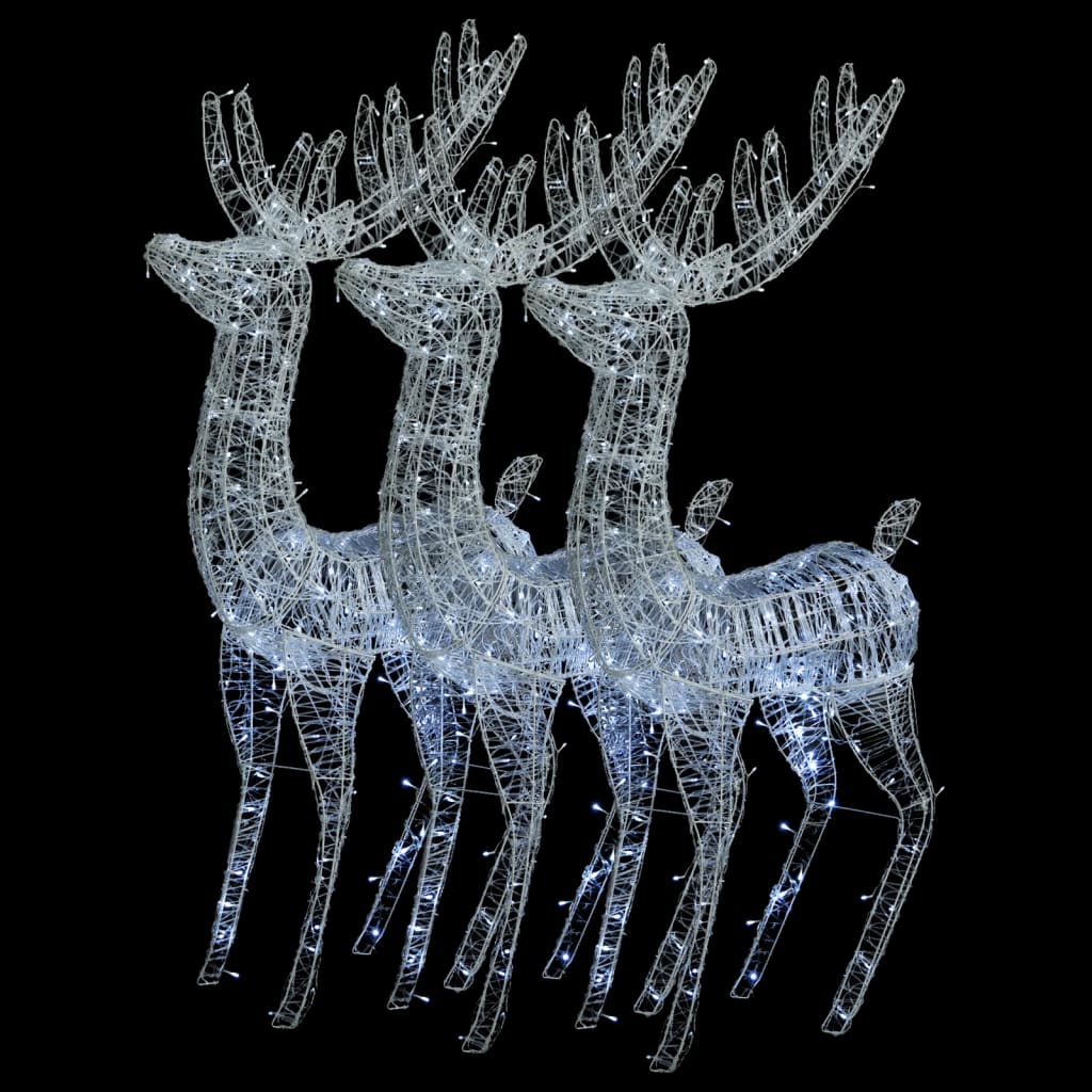 vidaXL XXL Akryloví vánoční sobi s 250 studenými bílými LED 3ks 180 cm