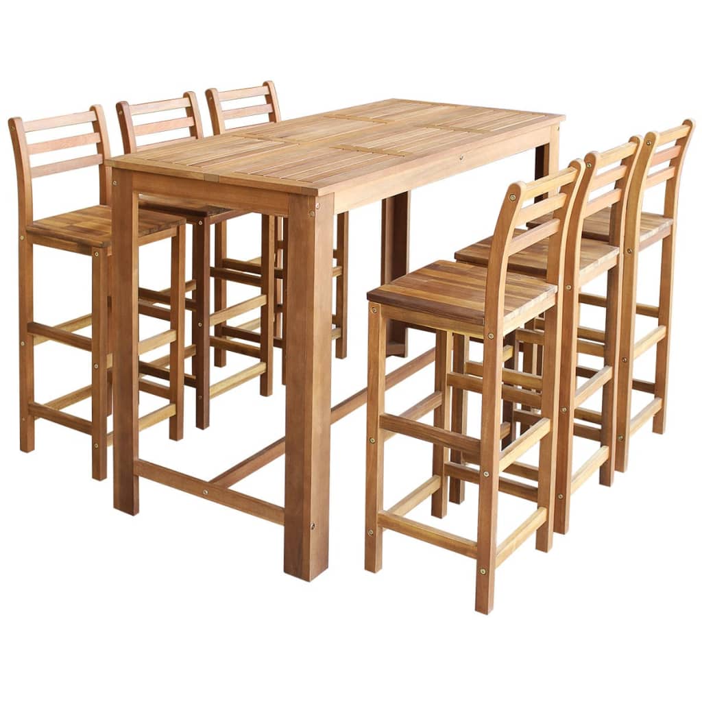 vidaXL Sedmidílný set barového stolu a stoliček z masivního akáciového dřeva