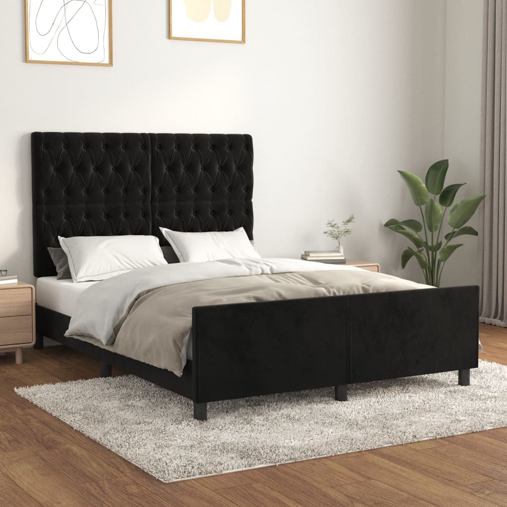 vidaXL Rám postele s čelem černý 140x200 cm samet