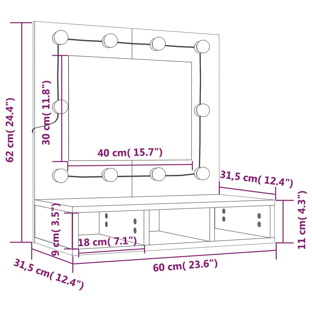 vidaXL Zrcadlová skříňka s LED bílá s vysokým leskem 60 x 31,5 x 62 cm