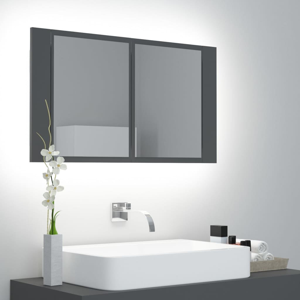 vidaXL LED koupelnová skříňka se zrcadlem šedá 80 x 12 x 45 cm akryl