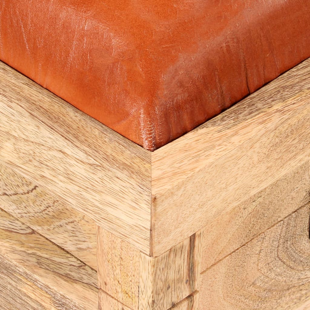 vidaXL Lavice masivní mangovníkové dřevo a pravá kůže 80 x 44 x 44 cm