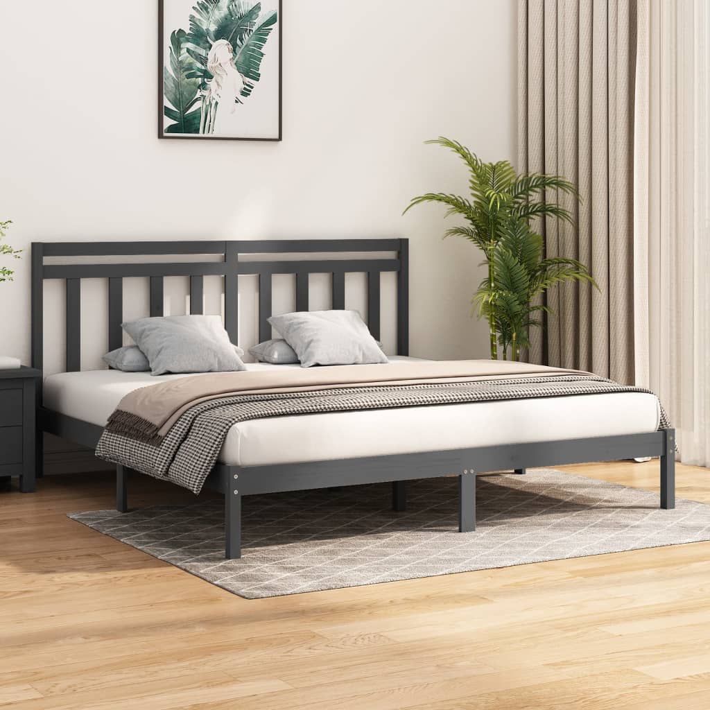 vidaXL Rám postele šedý masivní dřevo 180 x 200 cm Super King