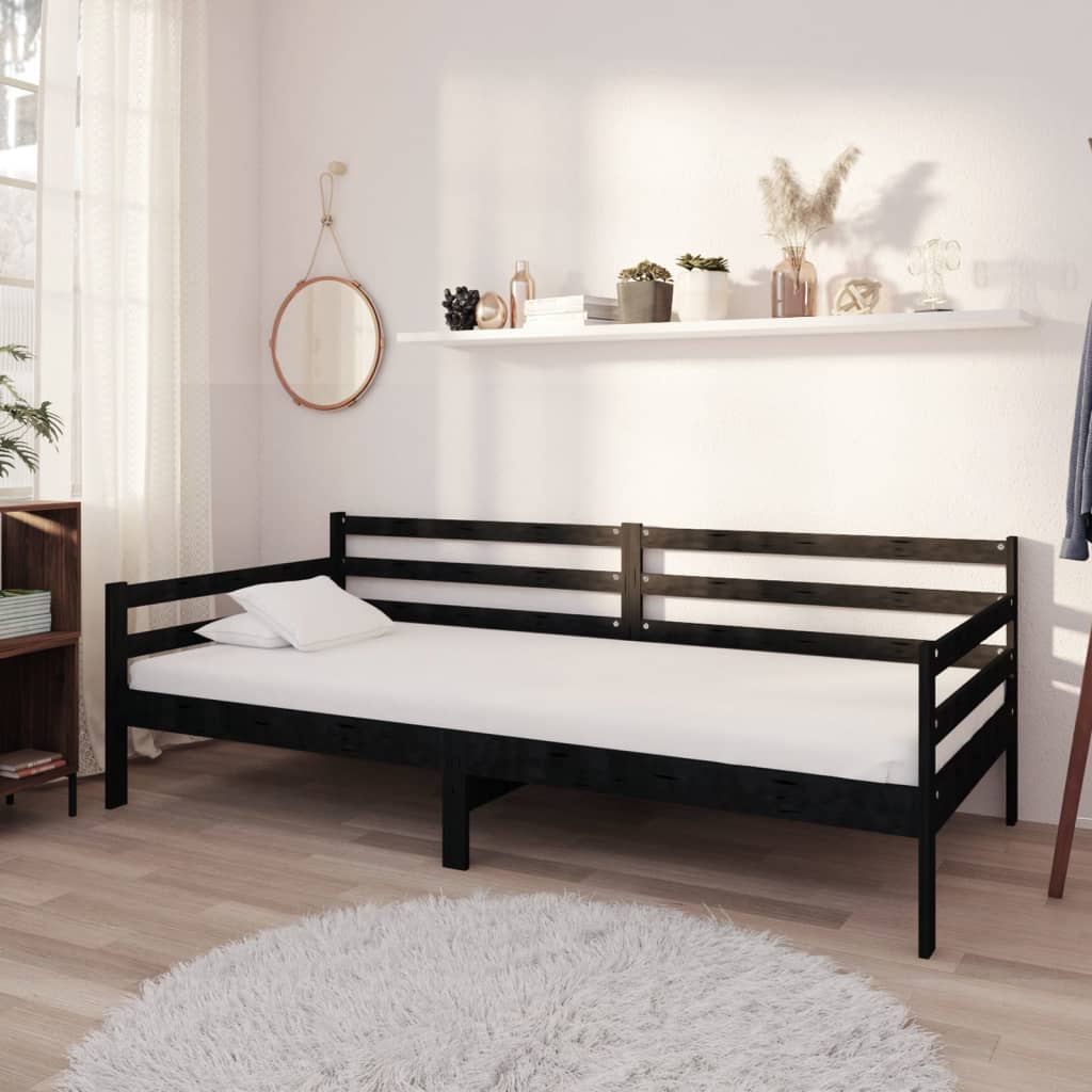 vidaXL Denní postel s matrací 90 x 200 cm černá masivní borové dřevo