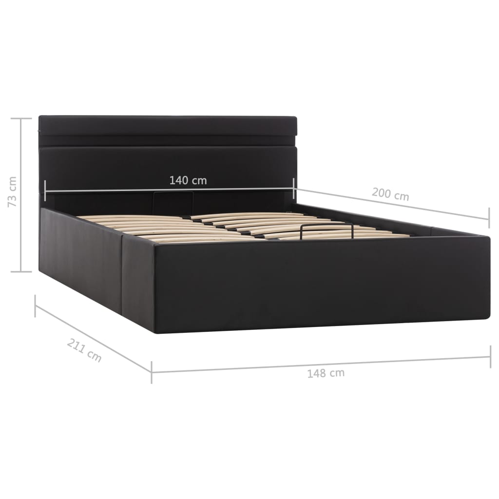 vidaXL Rám postele LED s úložným prostorem černý umělá kůže 140x200 cm