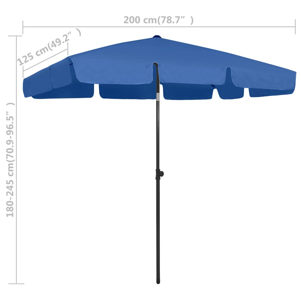 vidaXL Plážový slunečník azurově modrý 200 x 125 cm