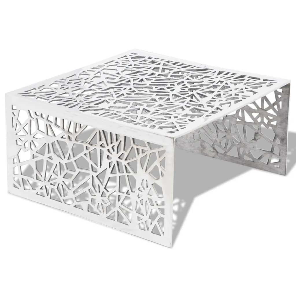 Hliníkový konferenční stolek stříbrný s geometrickým prolamováním