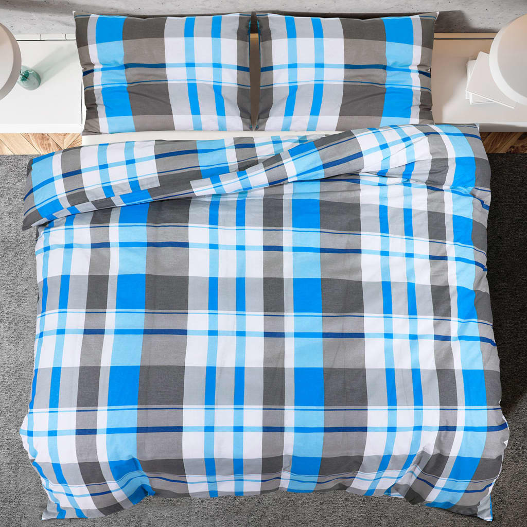 vidaXL Sada ložního prádla modrá a šedá 200 x 200 cm bavlna