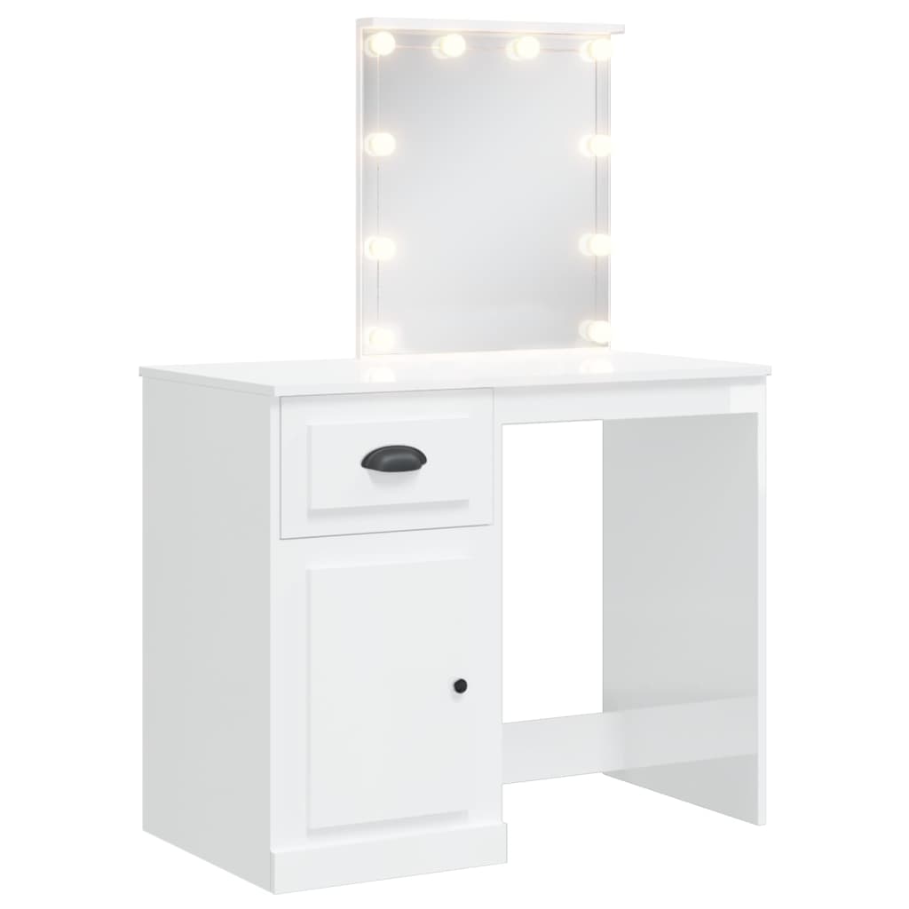 vidaXL Toaletní stolek s LED osvětlením lesklý bílý 90 x 42 x 132,5 cm