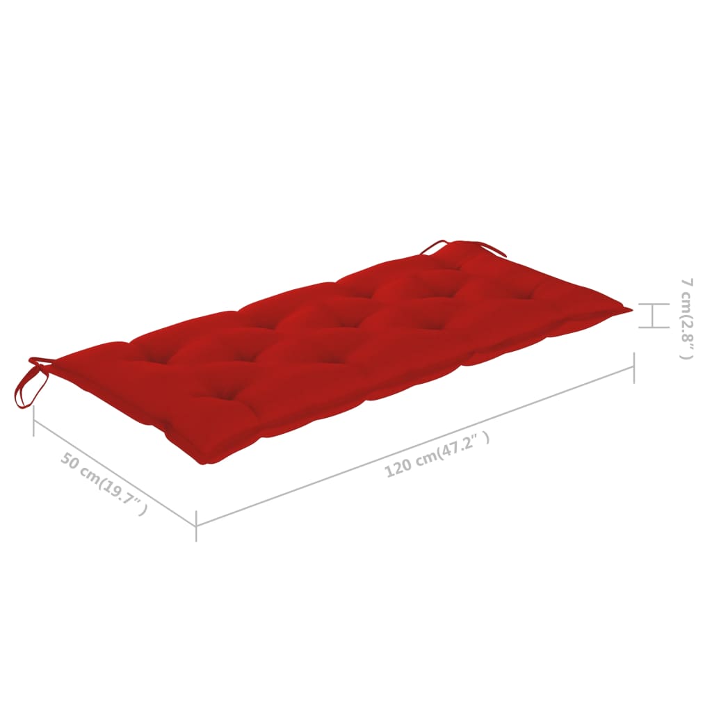 vidaXL Zahradní lavice s červenou poduškou 120 cm masivní teak