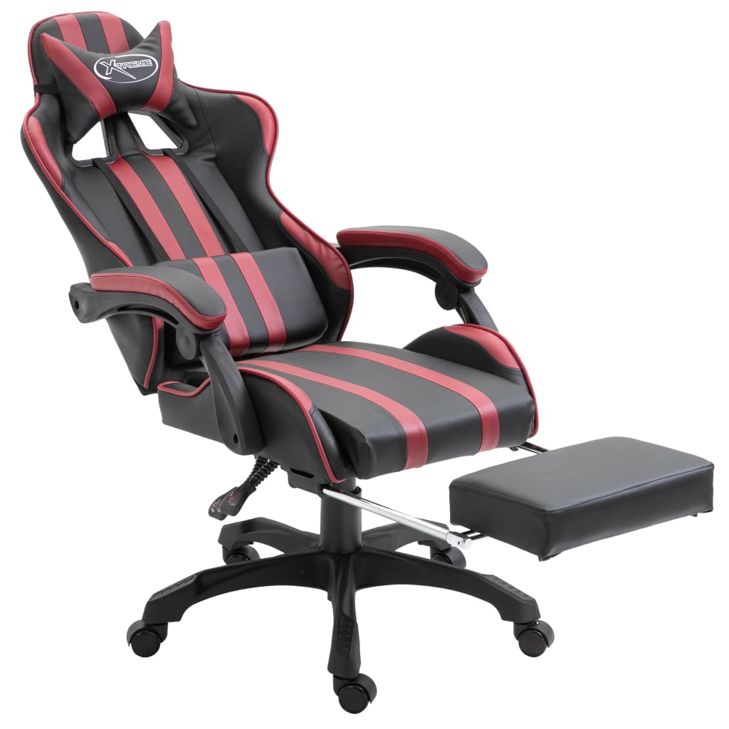 vidaXL Herní židle s podnožkou vínová umělá kůže