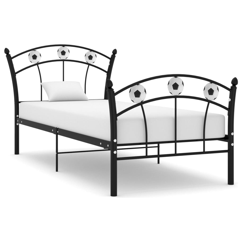 vidaXL Rám postele s fotbalovým motivem černý kov 90 x 200 cm