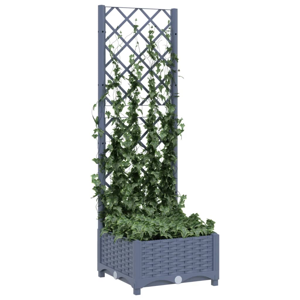 vidaXL Zahradní truhlík s treláží tmavě šedý 40 x 40 x 121,5 cm PP