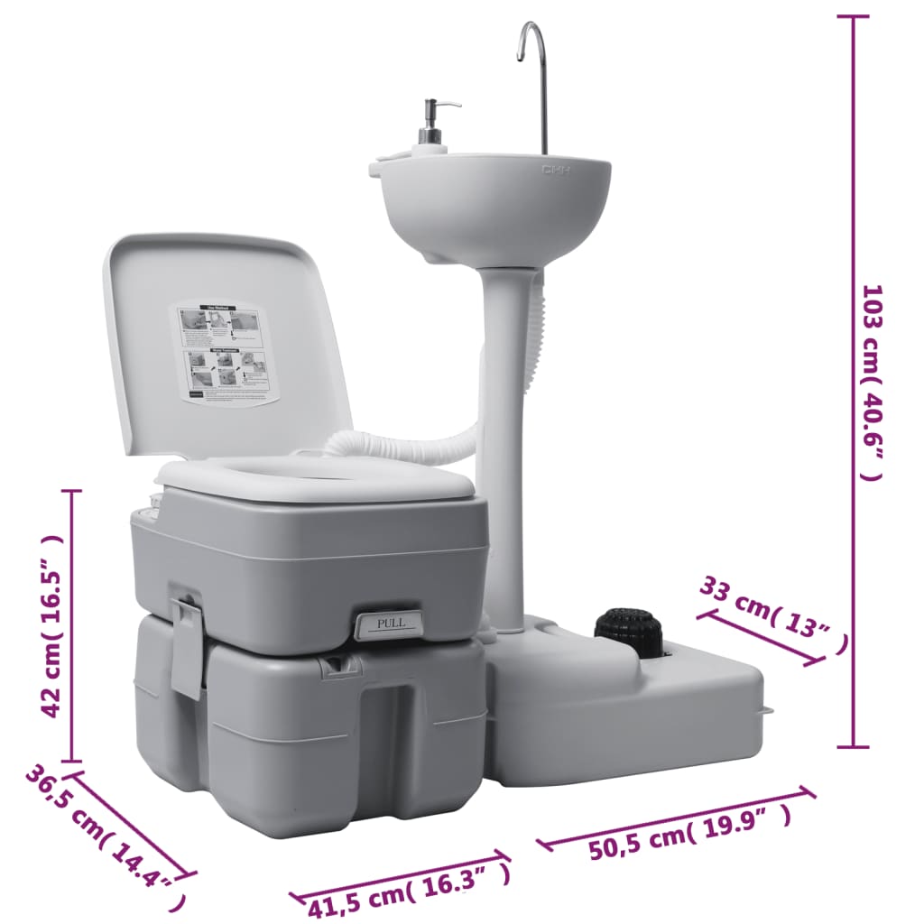 vidaXL Sada kempingového WC a stojanu na mytí rukou s nádržkou na vodu