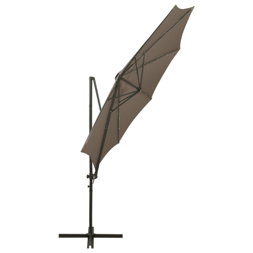 vidaXL Konzolový slunečník s tyčí a LED světly taupe 300 cm