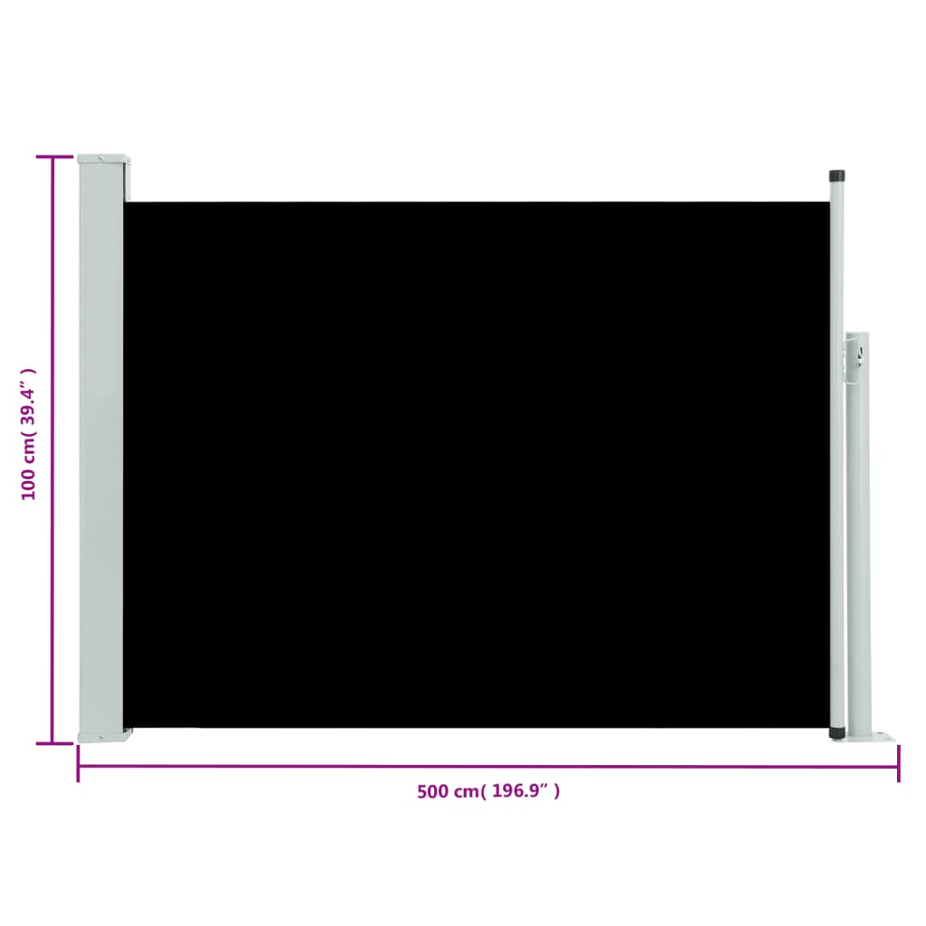 vidaXL Zatahovací boční markýza/zástěna na terasu 100 x 500 cm černá