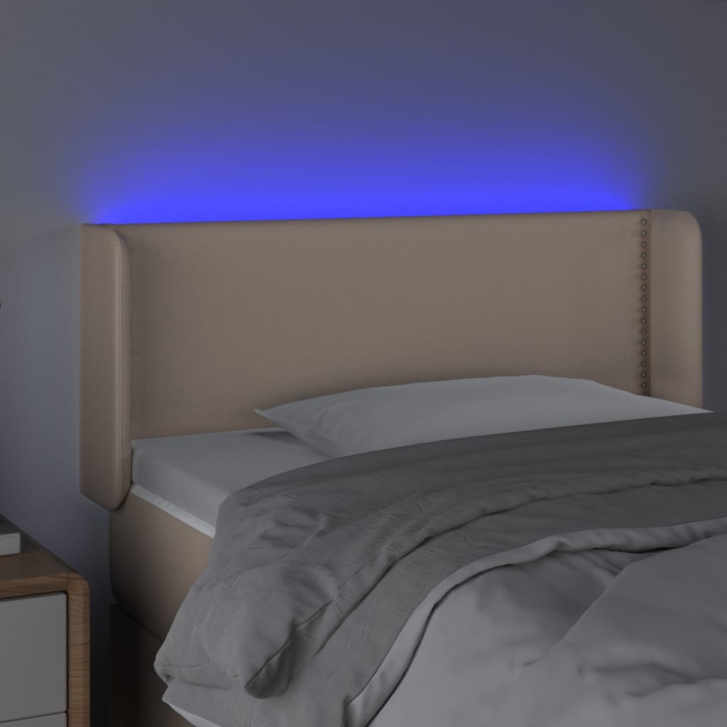 vidaXL Čelo postele s LED cappuccino 83 x 16 x 78/88 cm umělá kůže