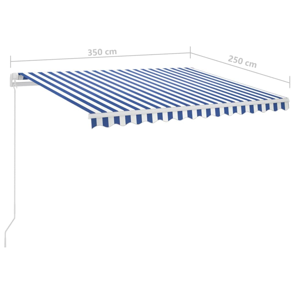 vidaXL Automatická zatahovací markýza se sloupky 3,5 x 2,5 m modrobílá
