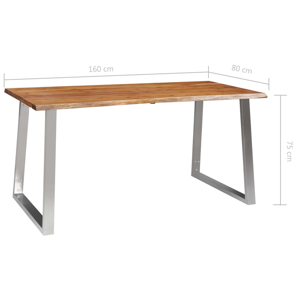 vidaXL Jídelní stůl 160 x 80 x 75 cm masivní akácie a nerezová ocel