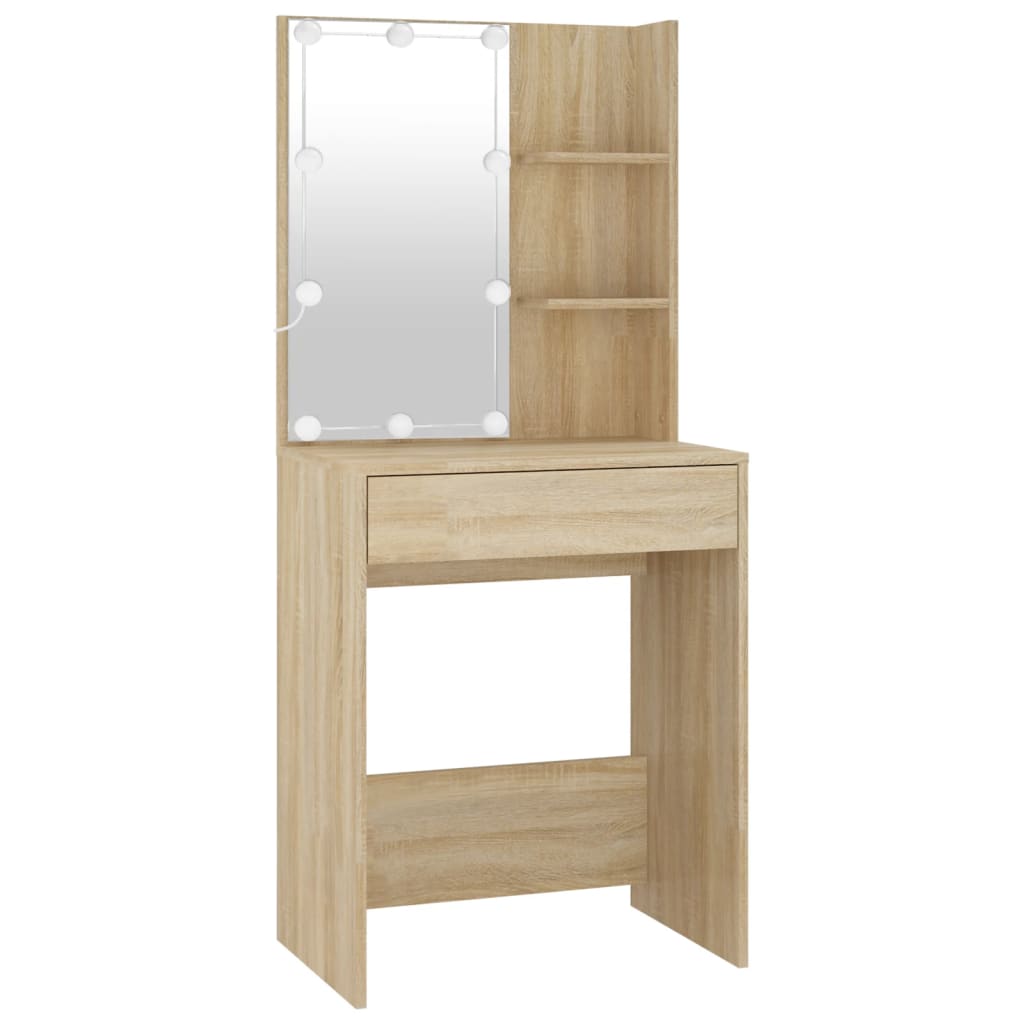 vidaXL LED toaletní stolek se skříňkou dub sonoma kompozitní dřevo
