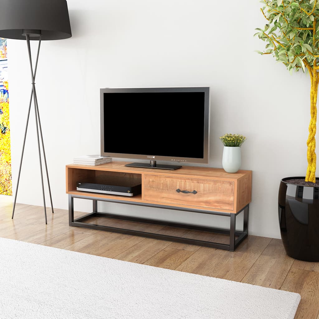 vidaXL TV stolek, MDF a ocel, 120x35x45 cm, hnědý
