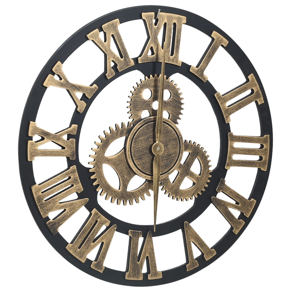 vidaXL Nástěnné hodiny zlatočerné 45 cm MDF