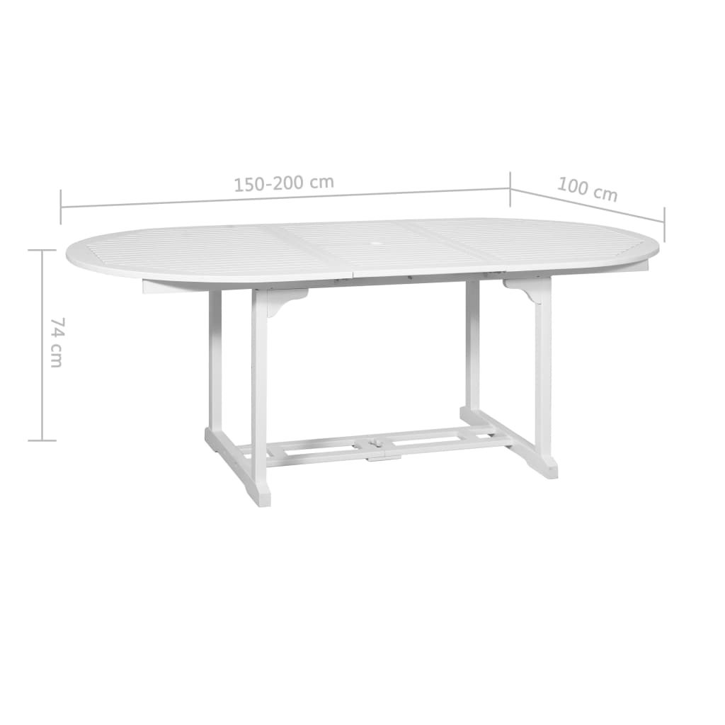 vidaXL 7dílný zahradní jídelní set bílý dřevěný s rozkládacím stolem