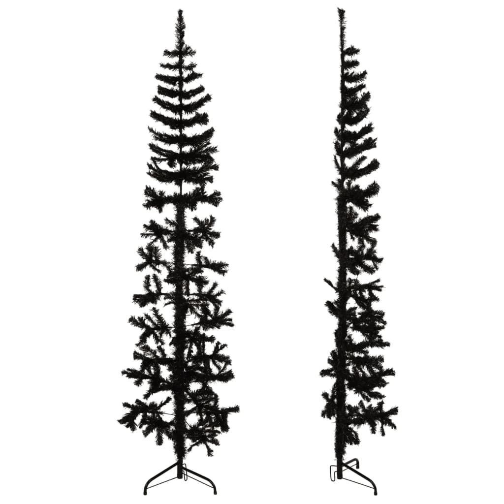vidaXL Úzký umělý poloviční vánoční stromek se stojanem černý 210 cm