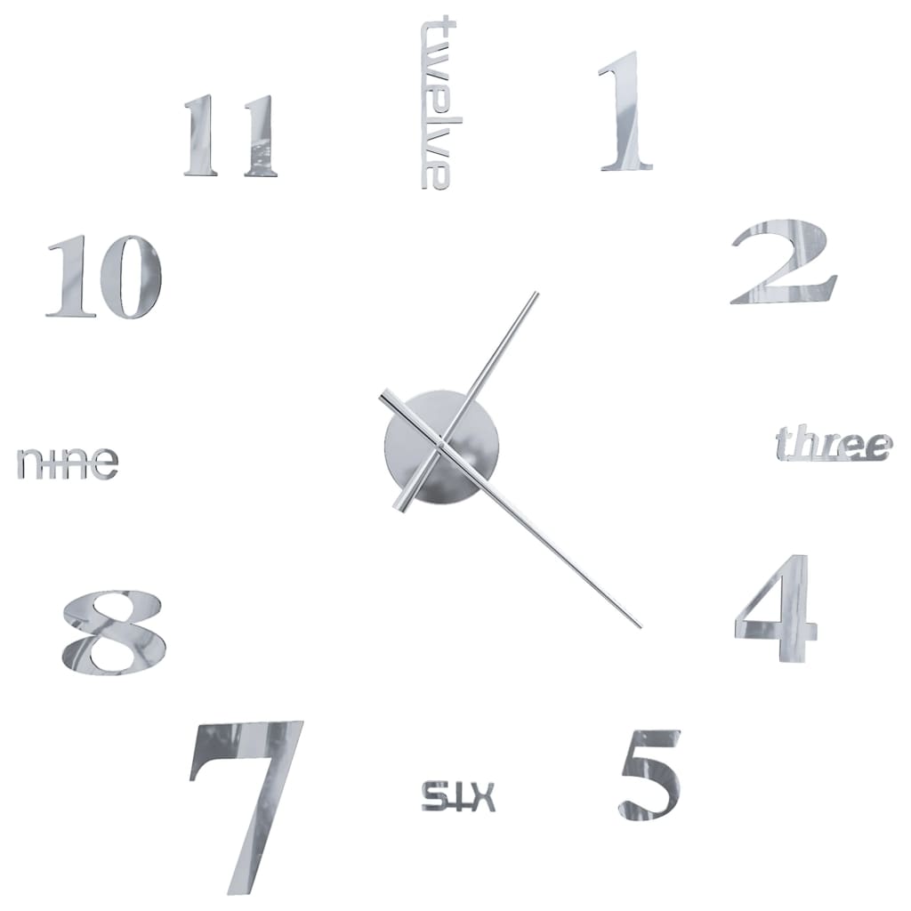 vidaXL 3D Nástěnné hodiny s moderním designem 100 cm XXL stříbrné