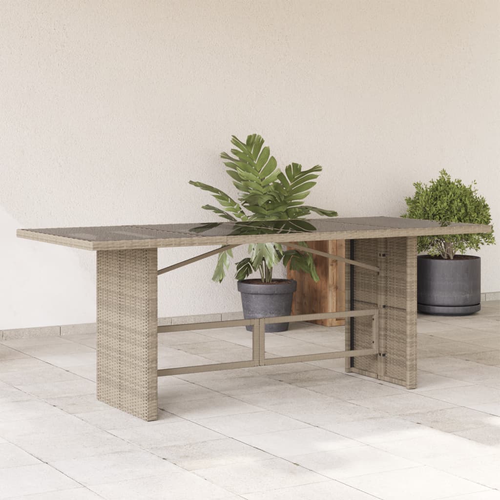 vidaXL Zahradní stůl skleněná deska světle šedý 190x80x74 cm polyratan
