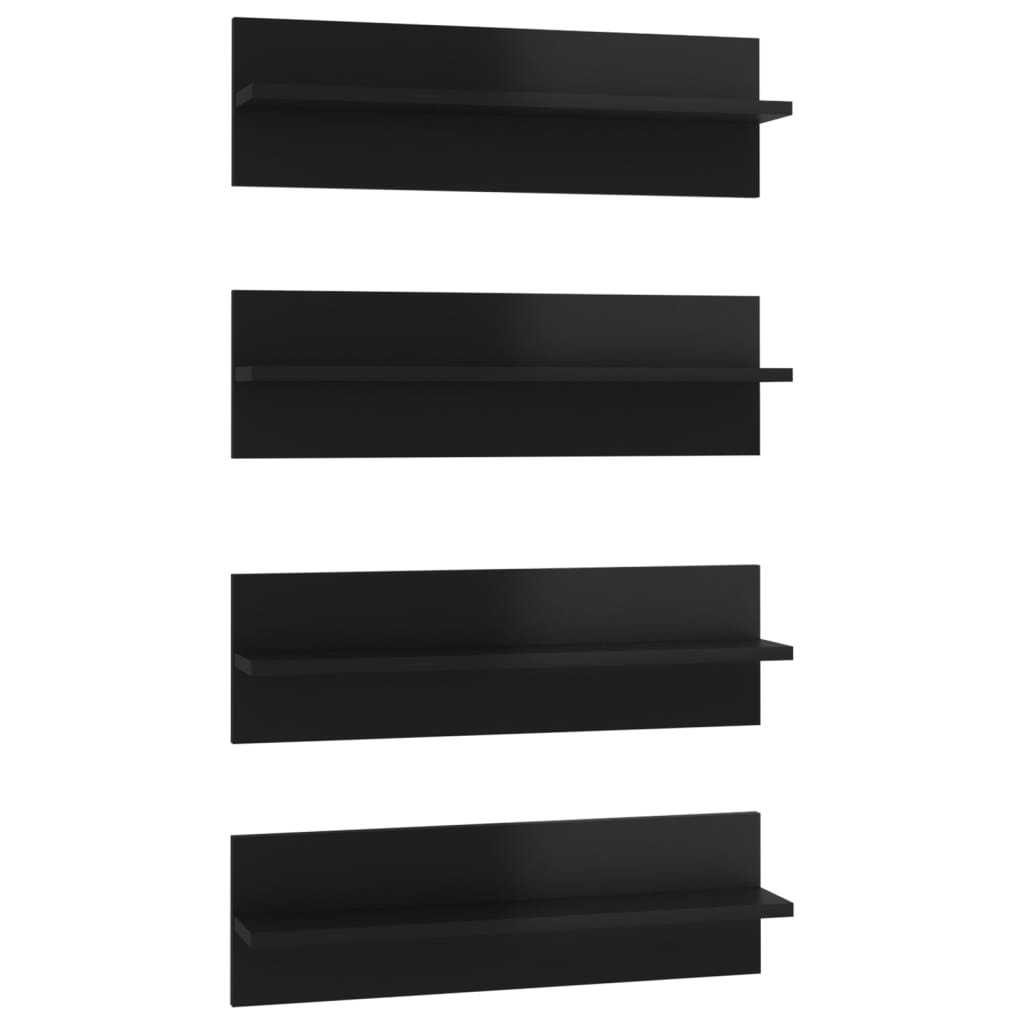 vidaXL Nástěnné police 4 ks černé vysoký lesk 60x11,5x18cm dřevotříska