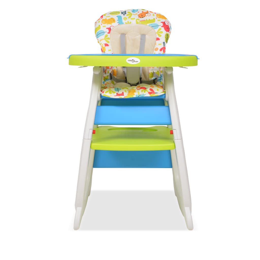 vidaXL Rozkládací jídelní židlička 3 v 1 se stolkem, modrá a zelená