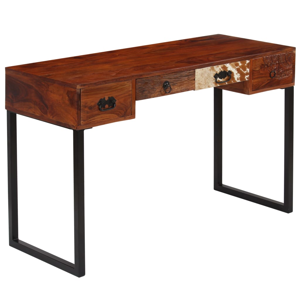 vidaXL Psací stůl masivní sheeshamové dřevo a pravá kůže 117x50x76 cm