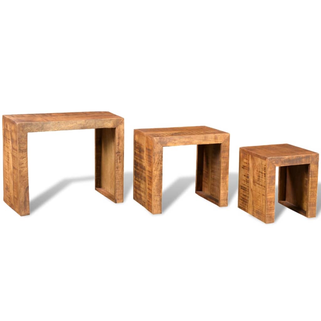 Sada 3 vintage stohovatelných stolků z mangovníkového dřeva