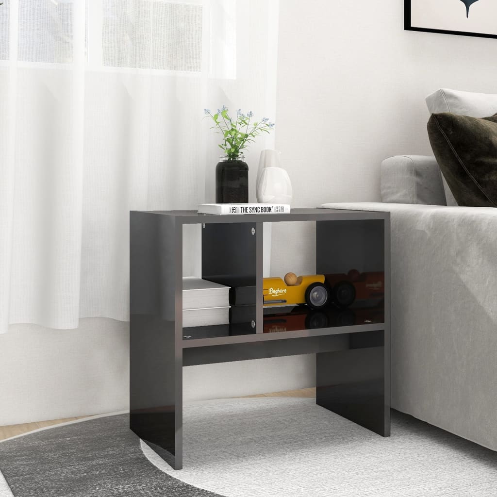 vidaXL Odkládací stolek šedý s vysokým leskem 50x30x50 cm dřevotříska
