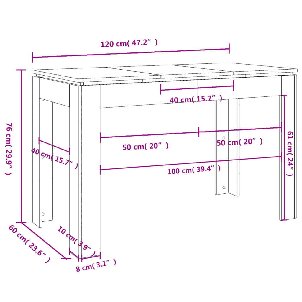 vidaXL Jídelní stůl vysoký lesk šedý 120 x 60 x 76 cm dřevotříska