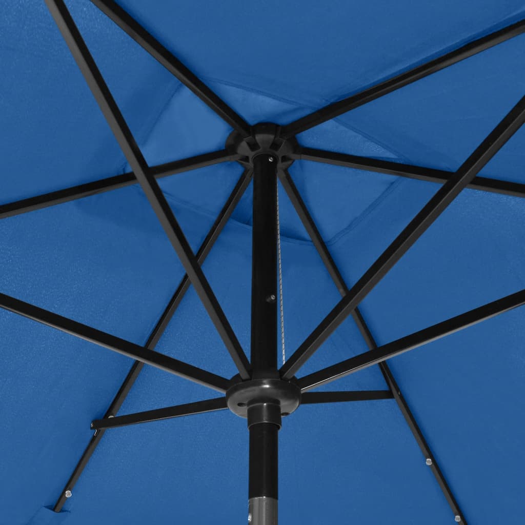 vidaXL Slunečník s LED světly a ocelovou tyčí azurově modrý 2 x 3 m