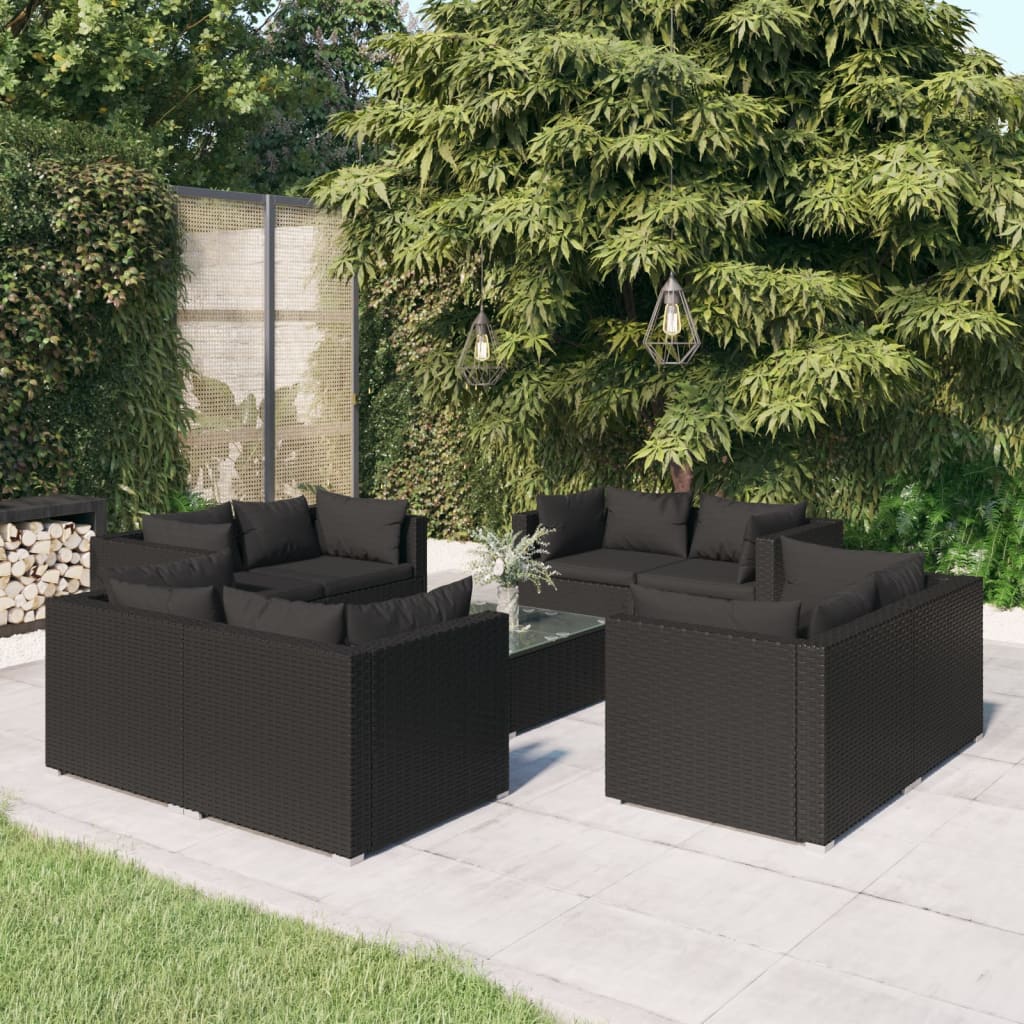 vidaXL 9dílná zahradní sedací souprava s poduškami polyratan černá
