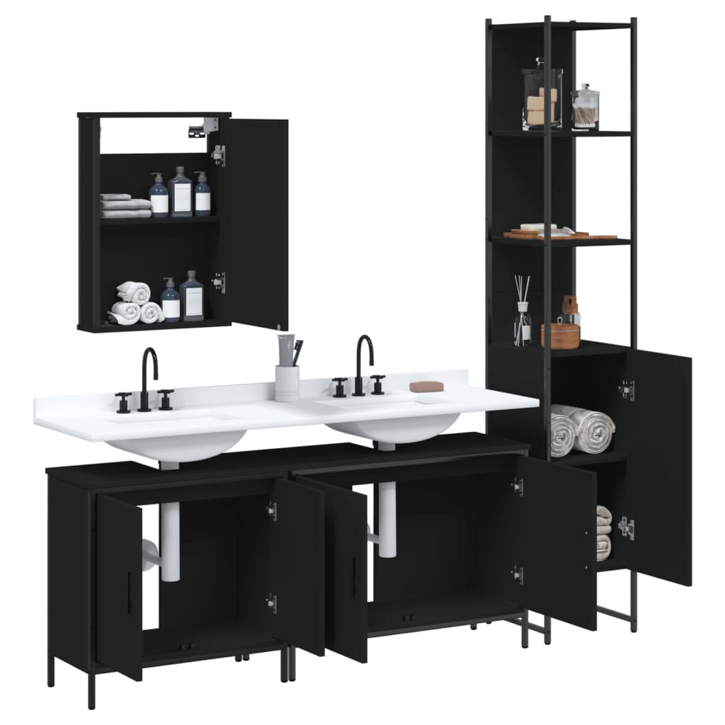 vidaXL 4dílný set koupelnového nábytku černý kompozitní dřevo